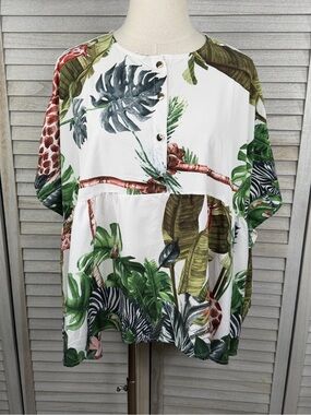 ELISE Boho Flowy Oversized Babydoll Top in African Animal Print-OS